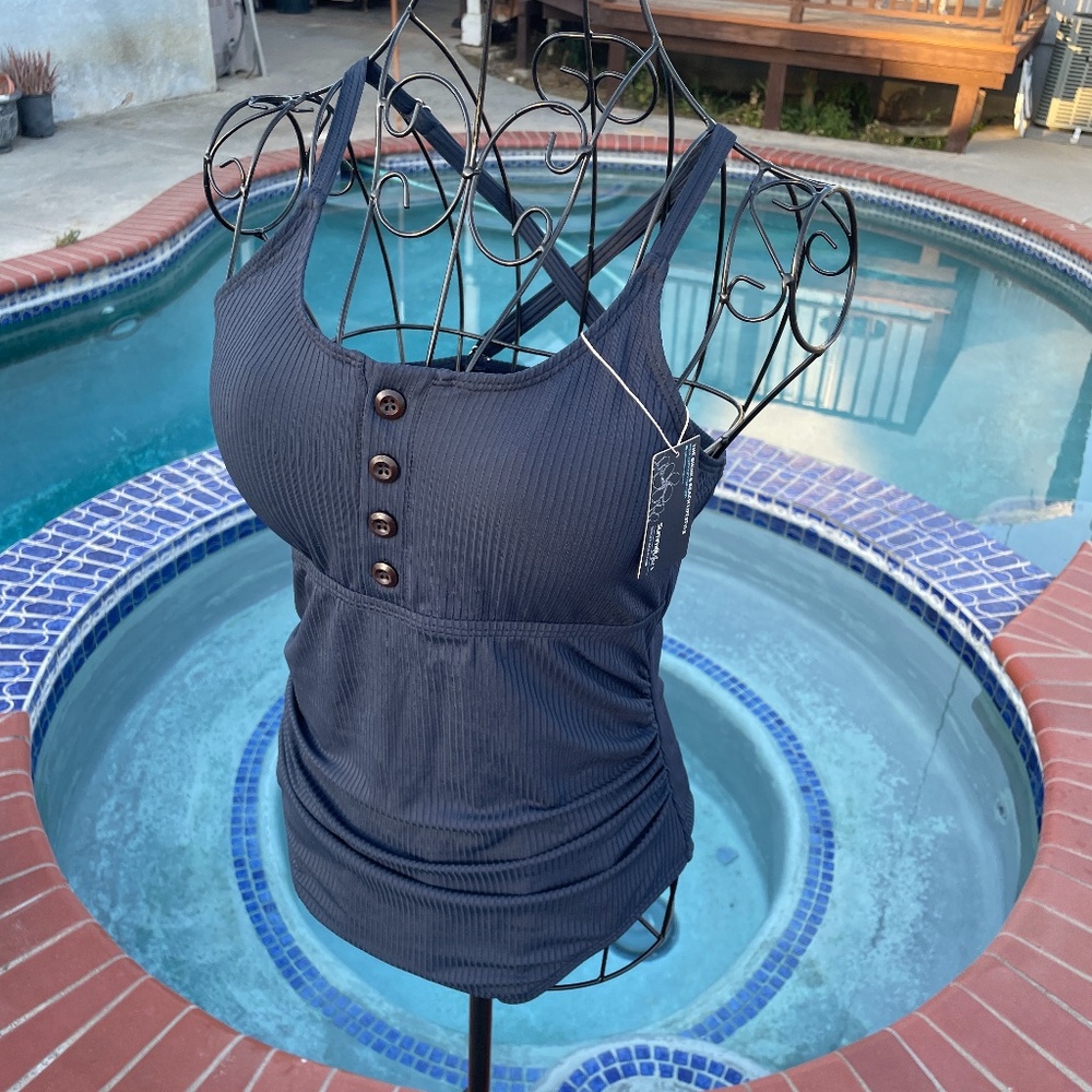 Navy blue button bathing suit
